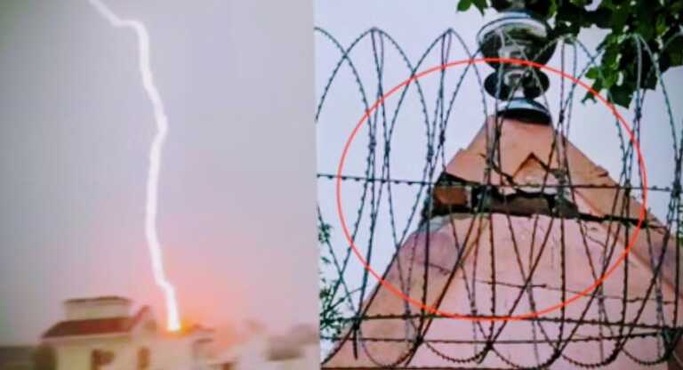 आश्रम के शिव मंदिर पर गिरी आकाशीय बिजली, शिखर को पहुँचा नुकसान
